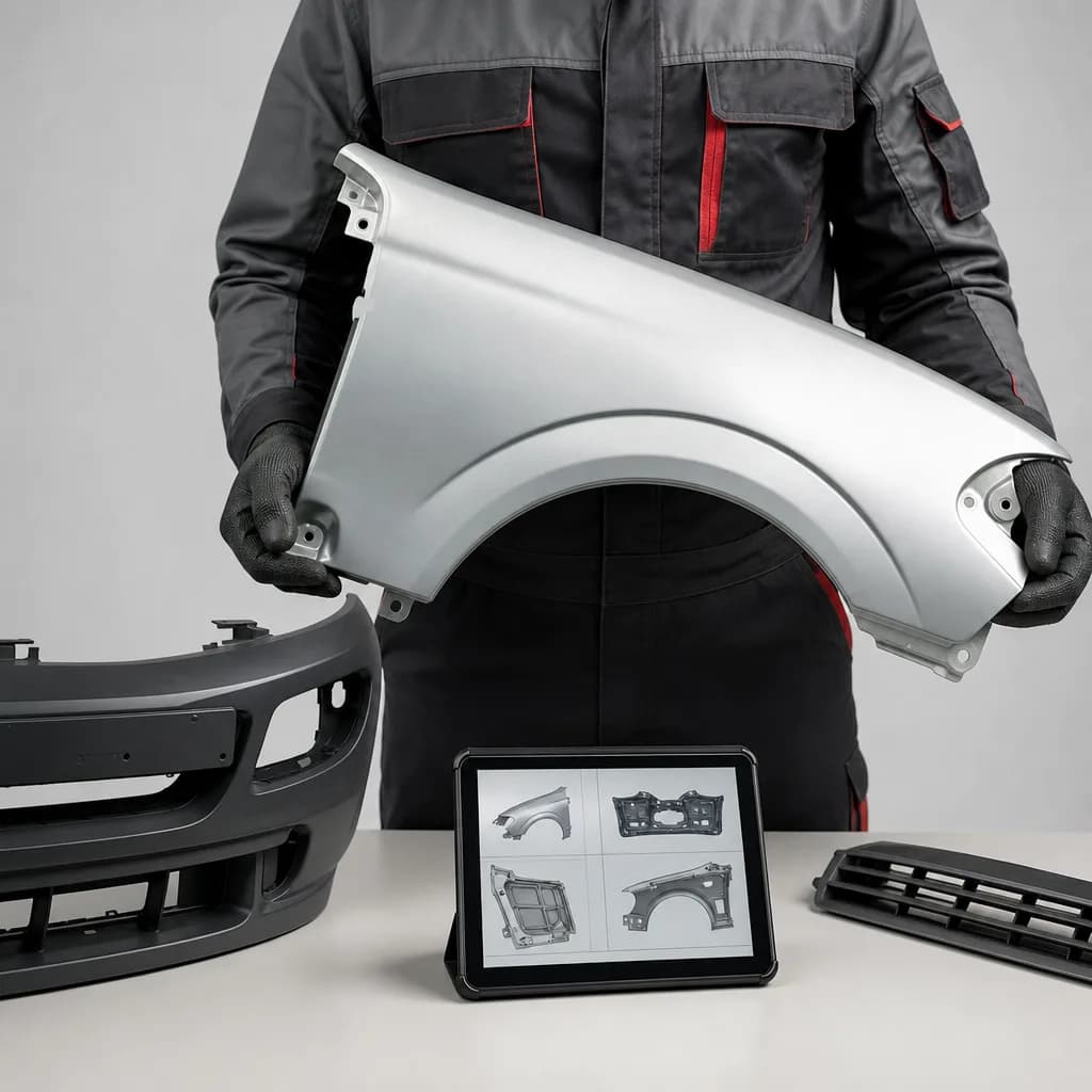 Used car body panel and bumper fitment guide illustration