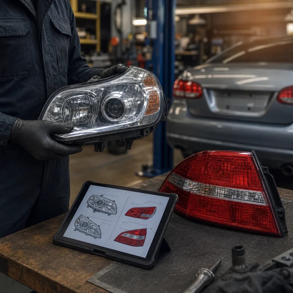 Used OEM headlight and taillight on a car